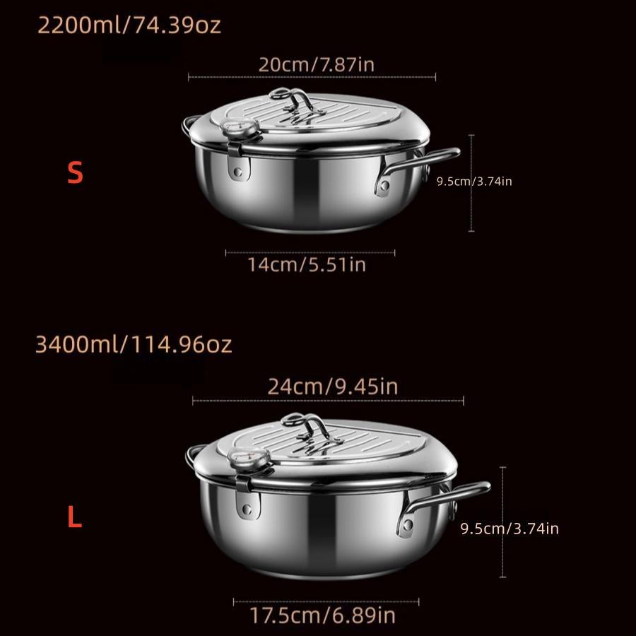 Deep Frying Pot with Thermometer&Lid for Kitchen Stainless Steel Pans Japanese Tempura Fryer Pan Fried Chicken Pot Cooking Tool