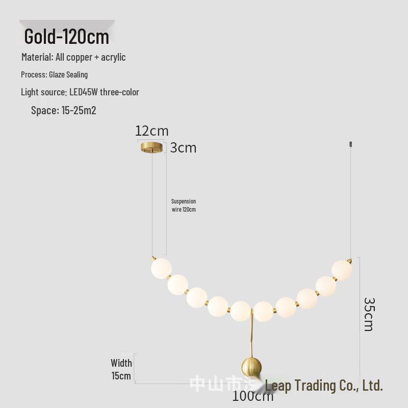 Nordic All-Copper Chandelier: French Pearl Necklace Design with Buddhist Beads and Acrylic for Dining and Living Rooms