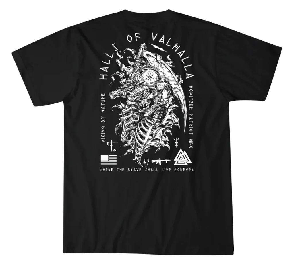 Hall of Valhalla. Vi King Skull Tactical Grim Reaper Tattoo T-Shirt 100% Cotton O-Neck Summer Short Sleeve Casual Mens T-shirt