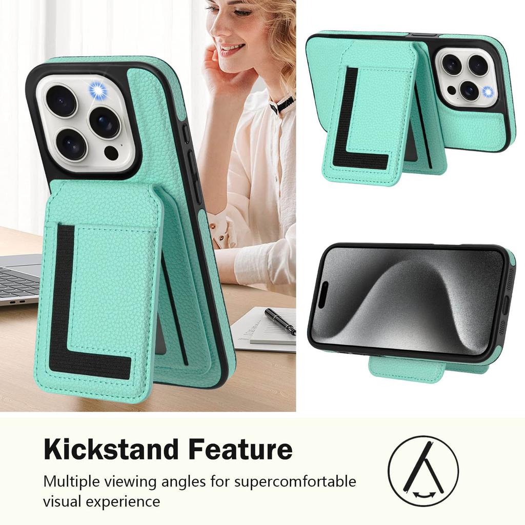For iPhone 15 Pro Magnetic Case TPU + PU Leather Phone Back Cover with Detachable Card Holder