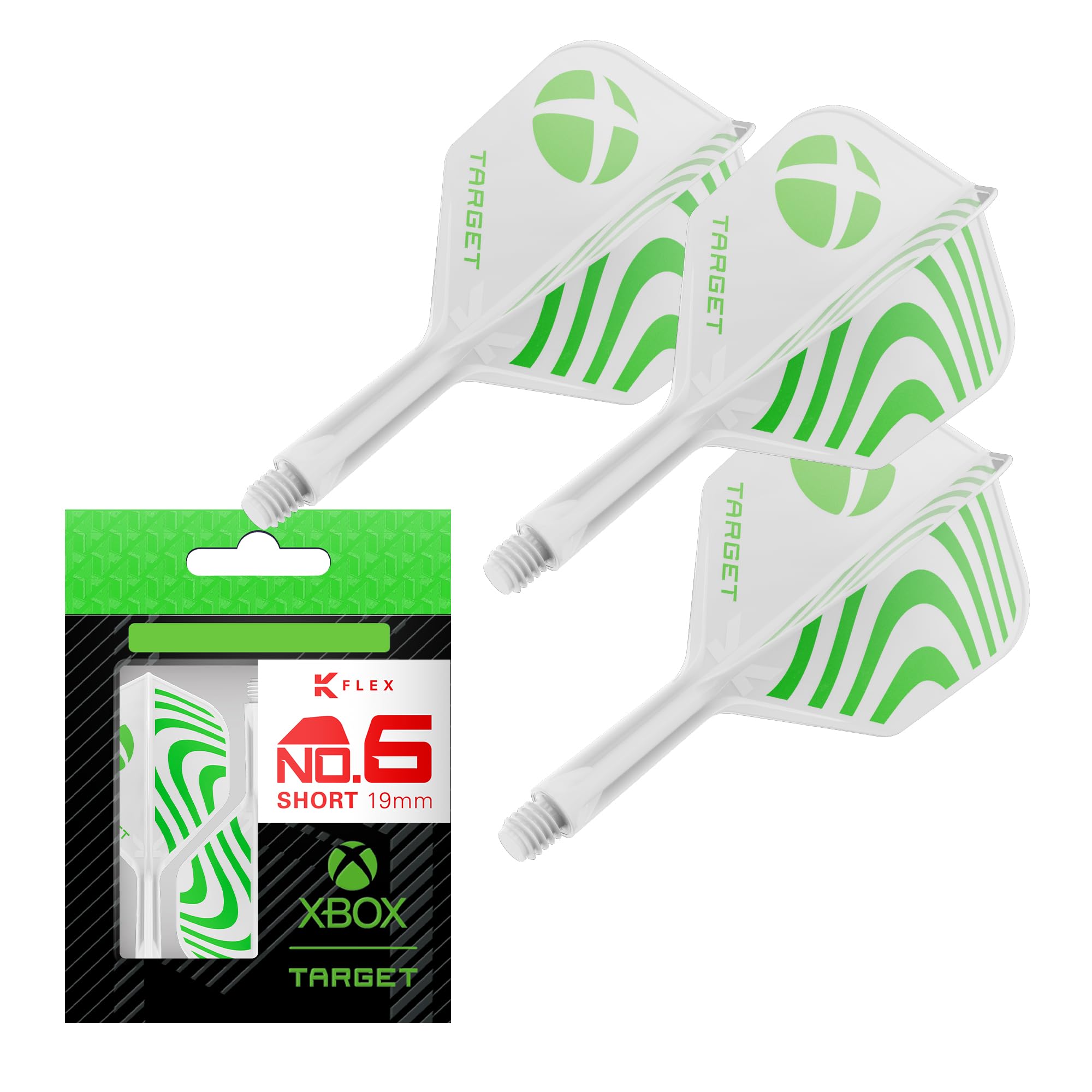 

TARGET x X BOX K FLEX flight & shaft system, green & white all-in-one K-FLEX flight and shaft, professional darts accessory (shape, 19mm) білий