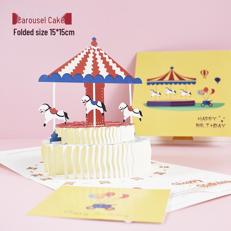 Creative 3D Carousel Cake Birthday Card