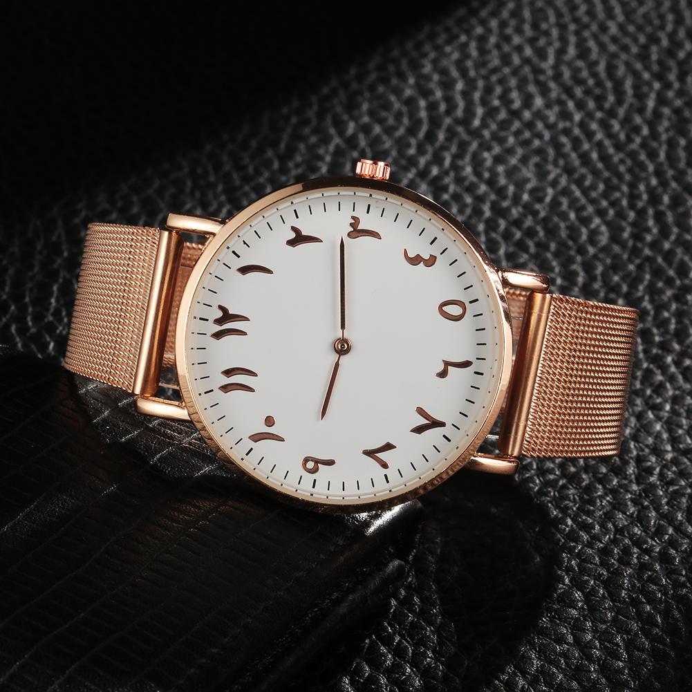 Quartz Movement Stainless Steel Strap Analog Round Dial Watch Wristwatch (Rose Gold)