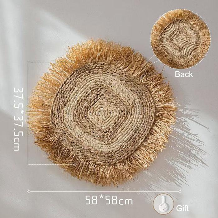 Natural Raffia Woven Bohemian Wall Decoration Round Wall Accents Handmade Scandinavian Hanging Decoration Boho Home Decor
