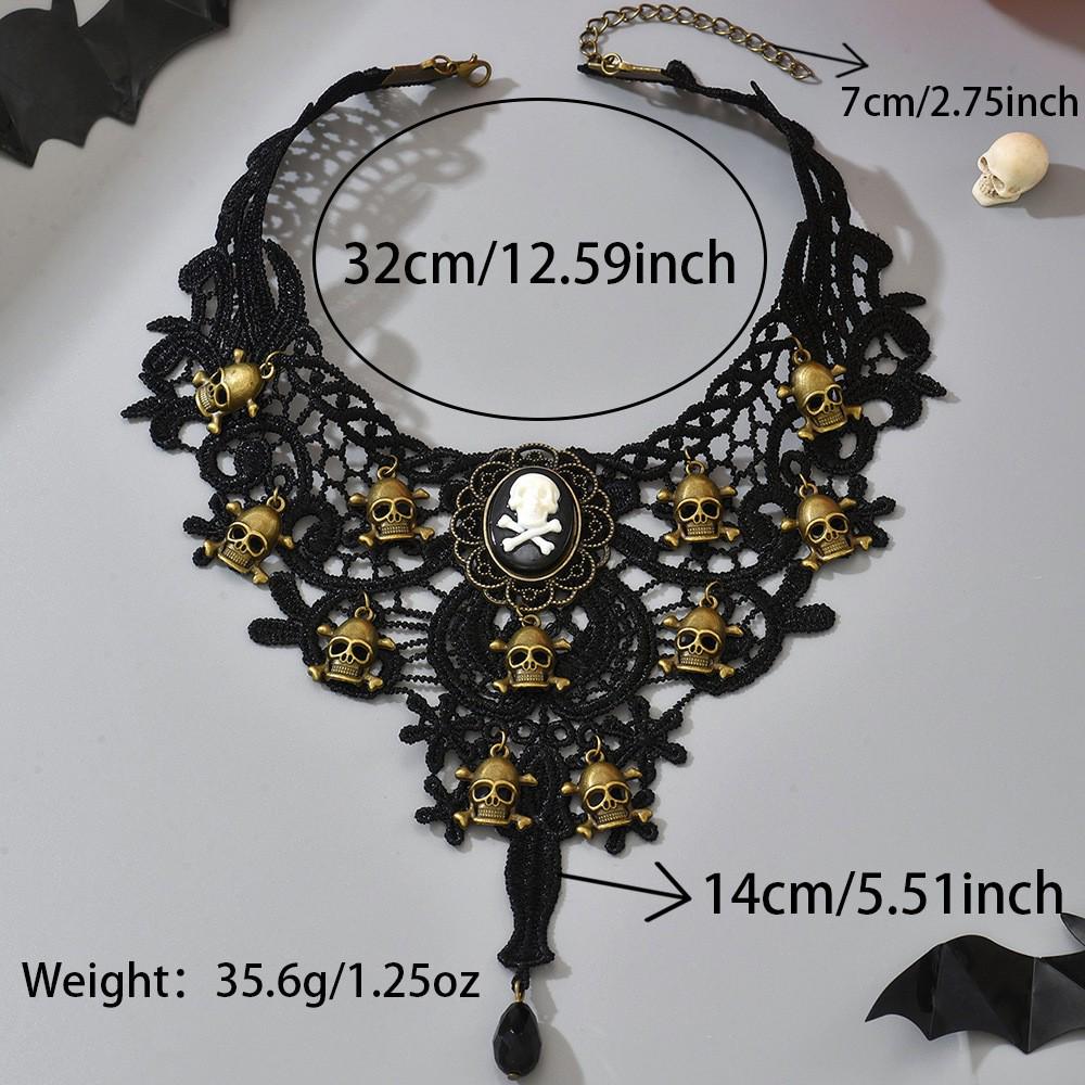 Gothic Hollow Skull Flower Choker: High-End Halloween Necklace for Women