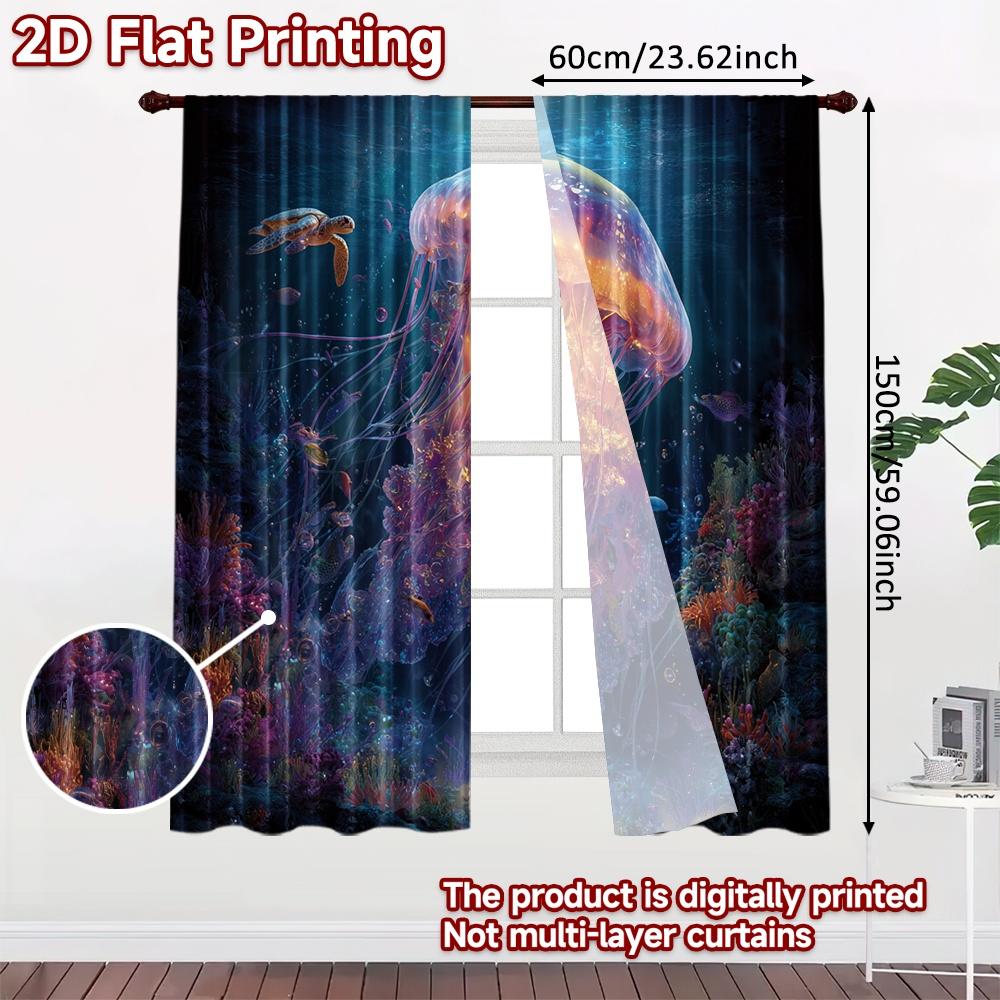 2pcs, 2D FLAT PRINTING Curtains (Without Rod) Underwater Harmony Halloween Festival Fashion Curtains Yarn Curtains Gifts Use for