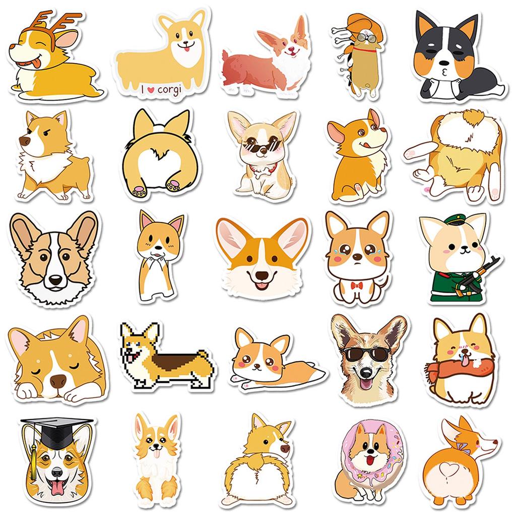 50PCS Corgi Graffiti Stickers - Cartoon Animal Waterproof Decals for DIY Phone Cases, Water Bottles, Luggage