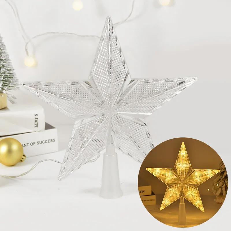 Christmas Tree Top Star Light Battery Powered Glowing Christmas Decorations Xmas Tree Ornaments Navidad New Year Natal Noel