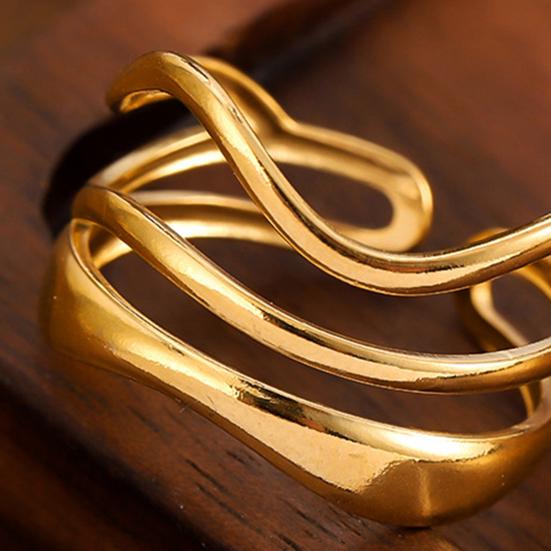 Women Ring Three Layer Irregular Lines Shape Adjustable Opening Design Finger Ring Stainless Steel Finger Band Versatile Jewelry Gift