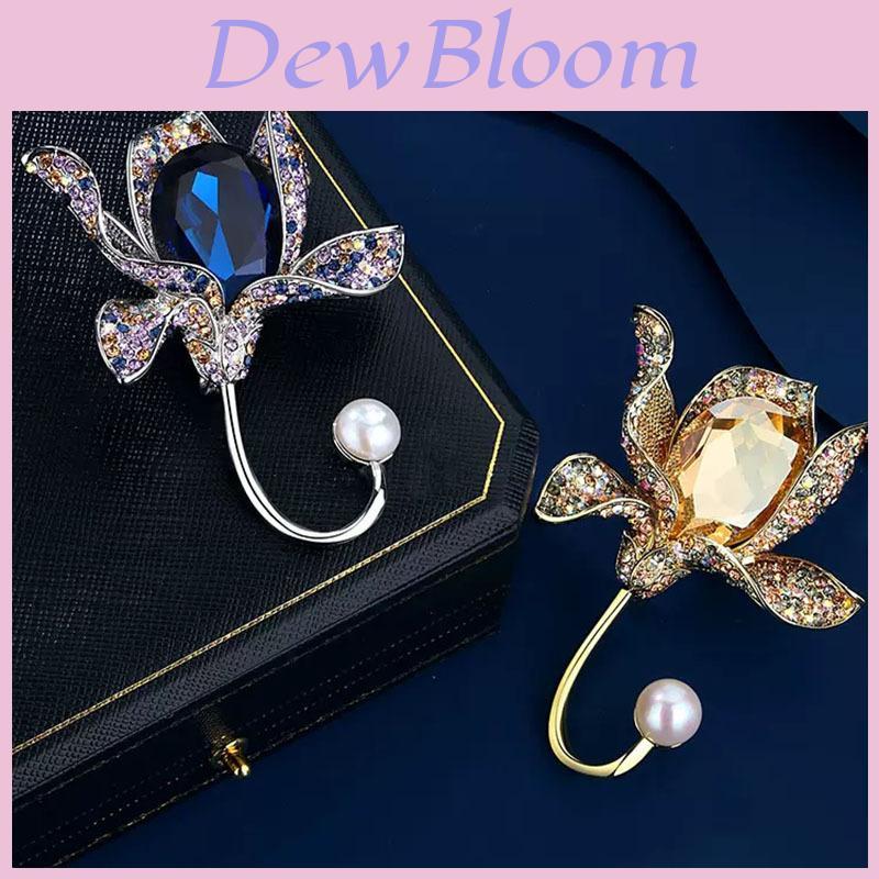 Vintage Crystal Flower Brooch Pin With Zinc Alloy Metal For Ladies And Men