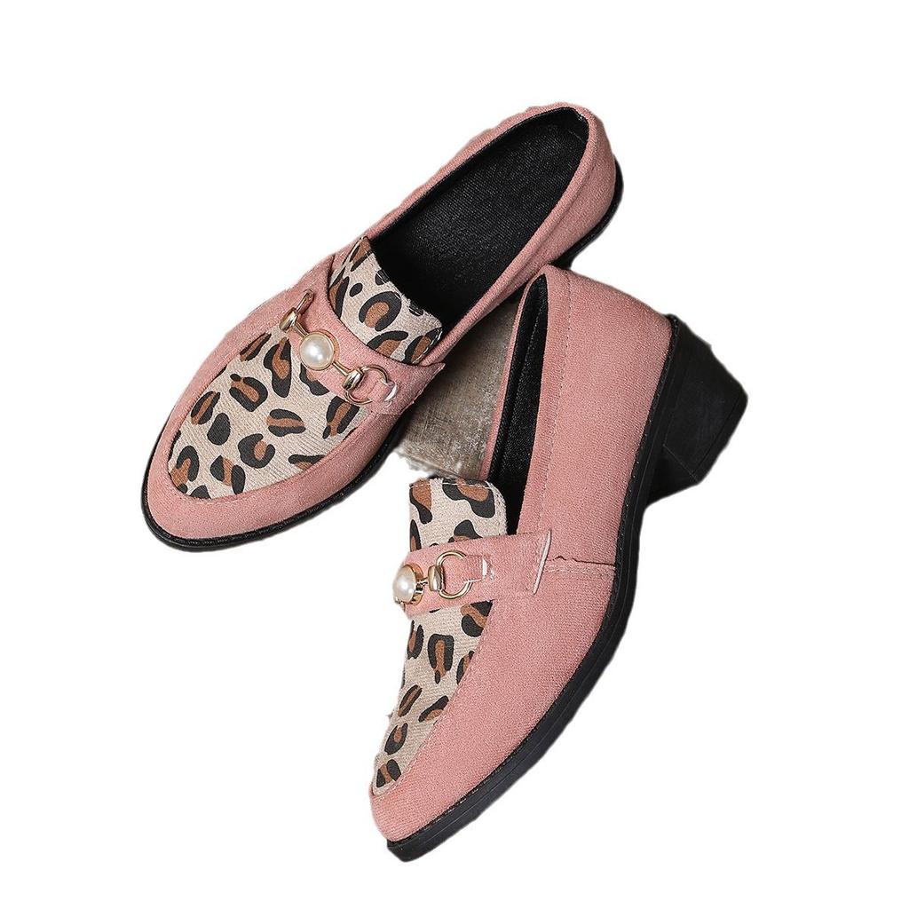 Large size leopard print women's autumn one-pedal casual suede Doudou single shoes women