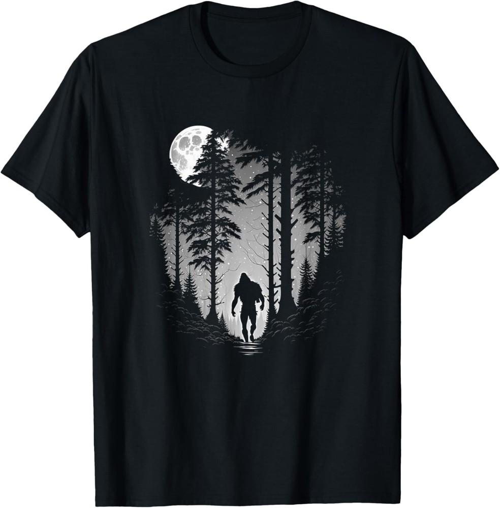 Bigfoot Hiding In Forest At Night Moon Stars   Sasquatch Gift Unisex T-Shirt