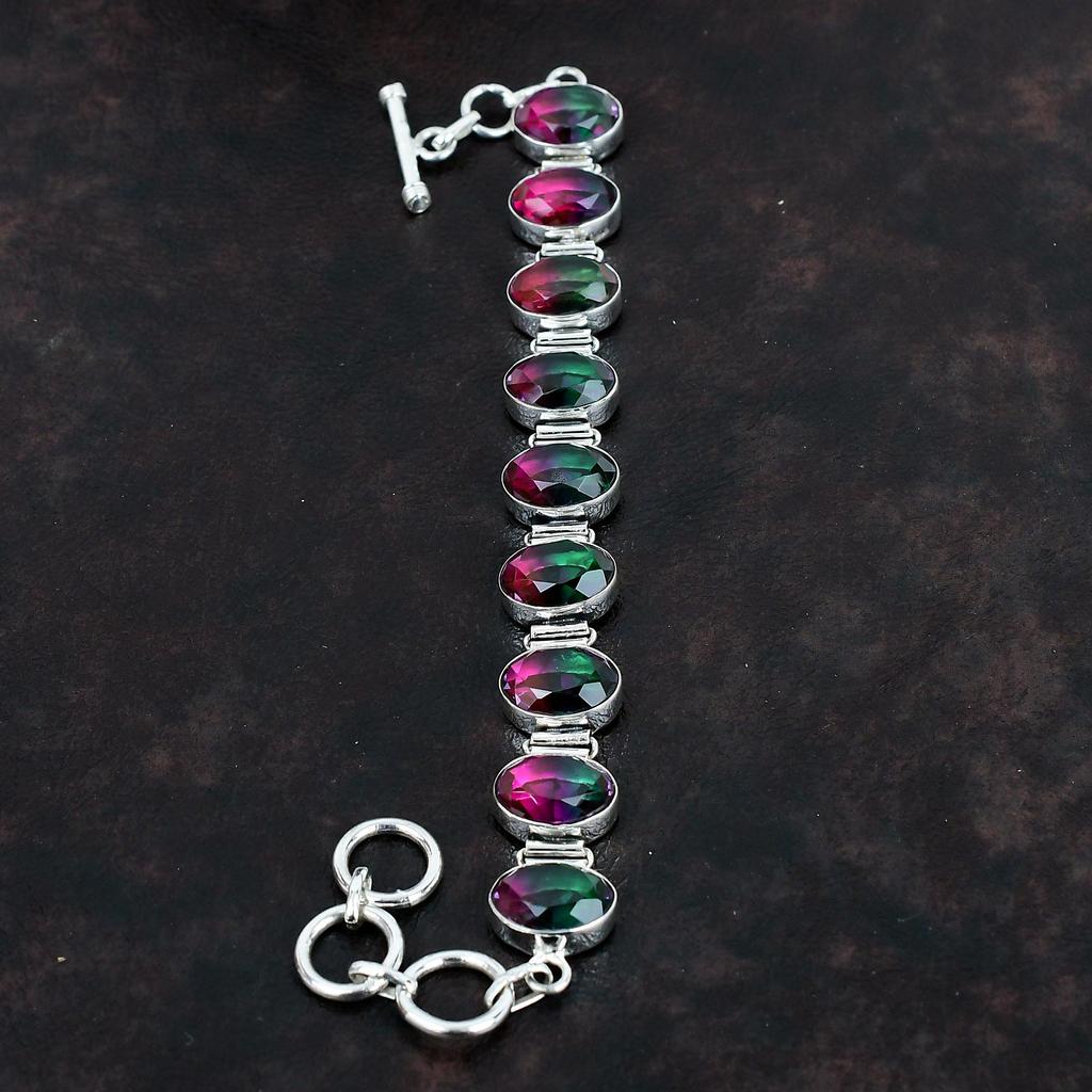 Faceted Multi Tourmaline Bracelet Genuine Gemstone Bracelet 925 Sterling Silver Bracelet Adjustable Chain Bracelet Handmade Jewelry For Gift