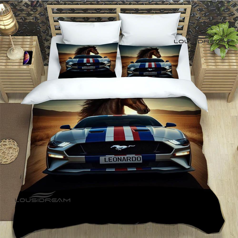 

3D M-Mustang car logo Bedding Sets exquisite bed supplies set duvet cover bed comforter set bedding set luxury birthday gift EU Twin 135x200cm