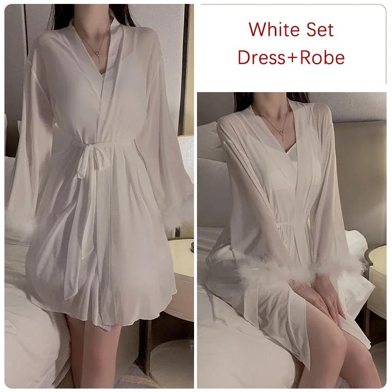 

Летний пижамный комплект для женщин с манжетами и перьями, бюстгальтер с короткой юбкой, сексуальное женское платье M