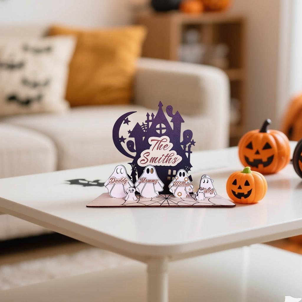 Personalized Family Name Customized Halloween Wooden Ornaments Home Ornaments, Suitable For Halloween Family Gifts