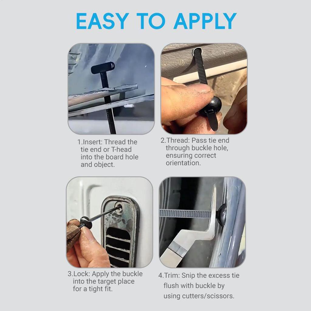 Self Locking Cable Tie Heavy Duty Secure Fastener Automotive Cable Tie For Auto Motorcycle EV Sedan Trunk Outdoor Garage