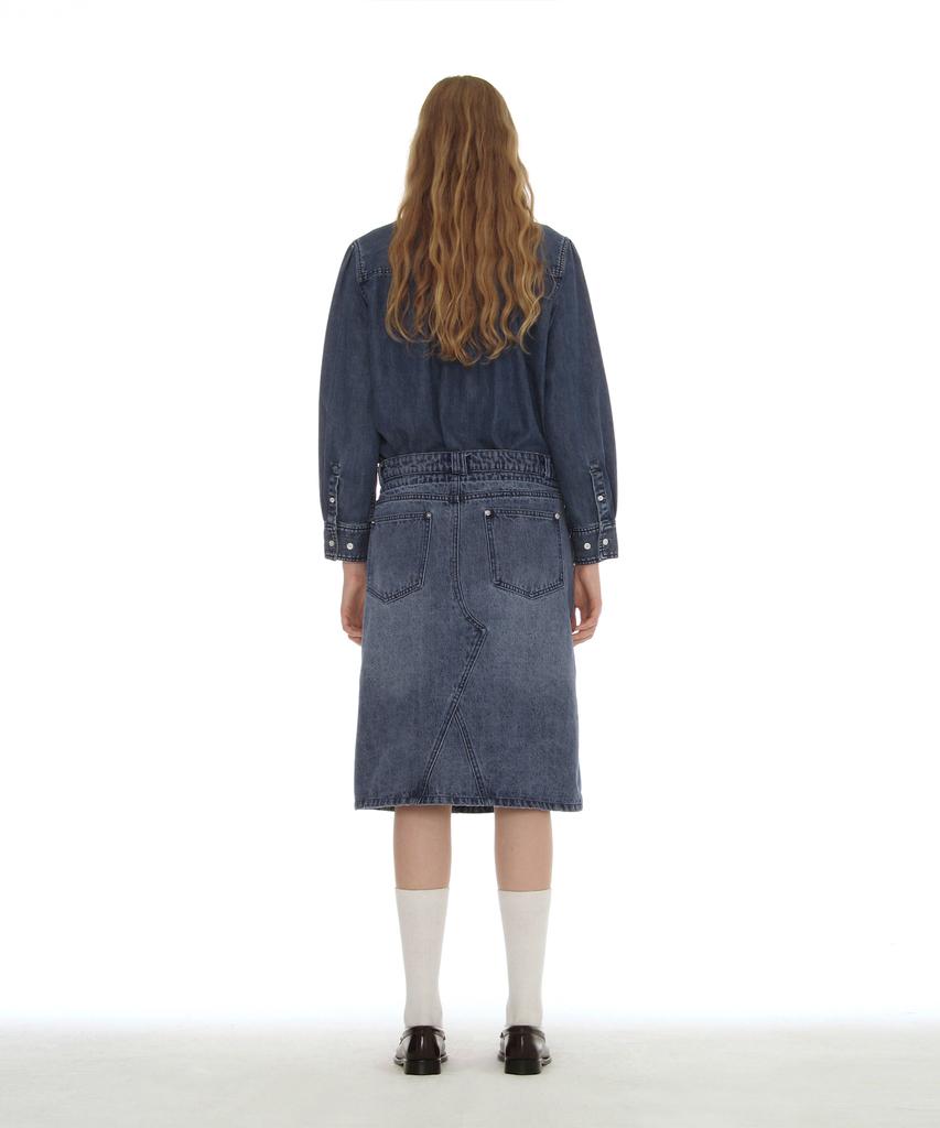 Partimento Woman Drawstring Denim Midi Skirt_Light Blue