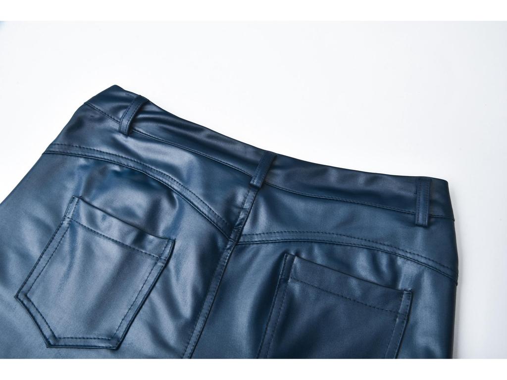 2023 European and American Women's PU Leather Skinny Casual Pants
