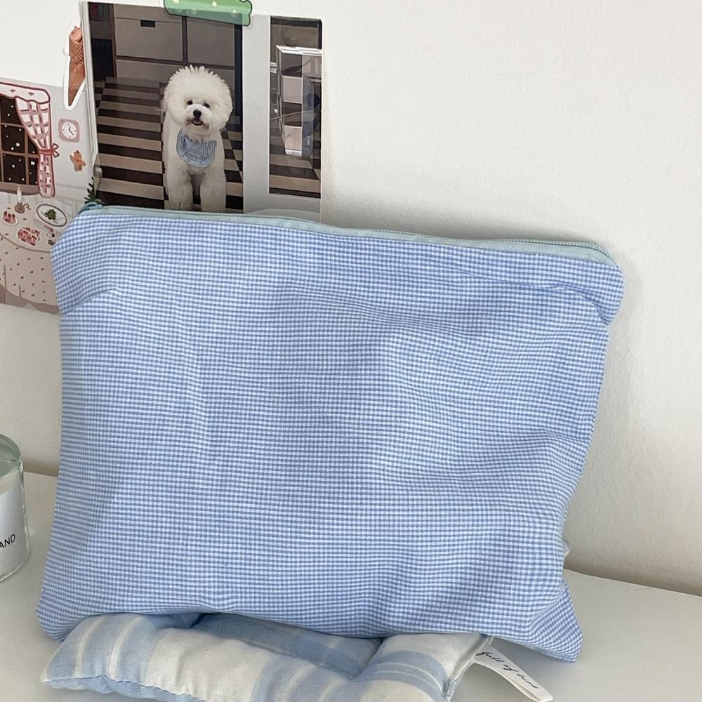 Fashion Cotton Cosmetic Bag Large Capacity Checkered Storage Handbag Pink/Blue/Yellow Makeup Bag Women