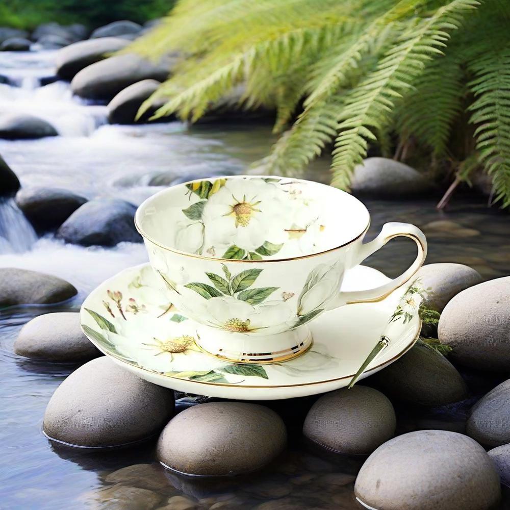 Comfortable Home Life English Afternoon Tea Mug European Royal Coffee Cups Set,Include 1 Teacup 1 Saucer 1 Spoon, Advanced Porcelain Mug