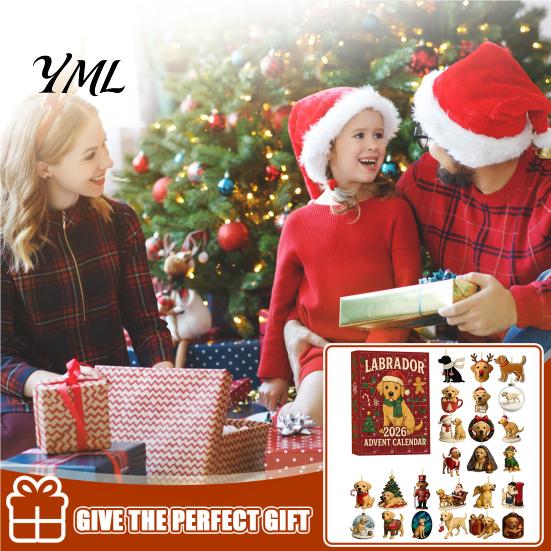 Labrador Retriever Themen-Geschenke 2026 Adventskalender, 24 Tage 2D Flache Acryl-Hunde-Ornamente Weihnachten Winter-Feiertags-Ornament-Sammlung Countdown
