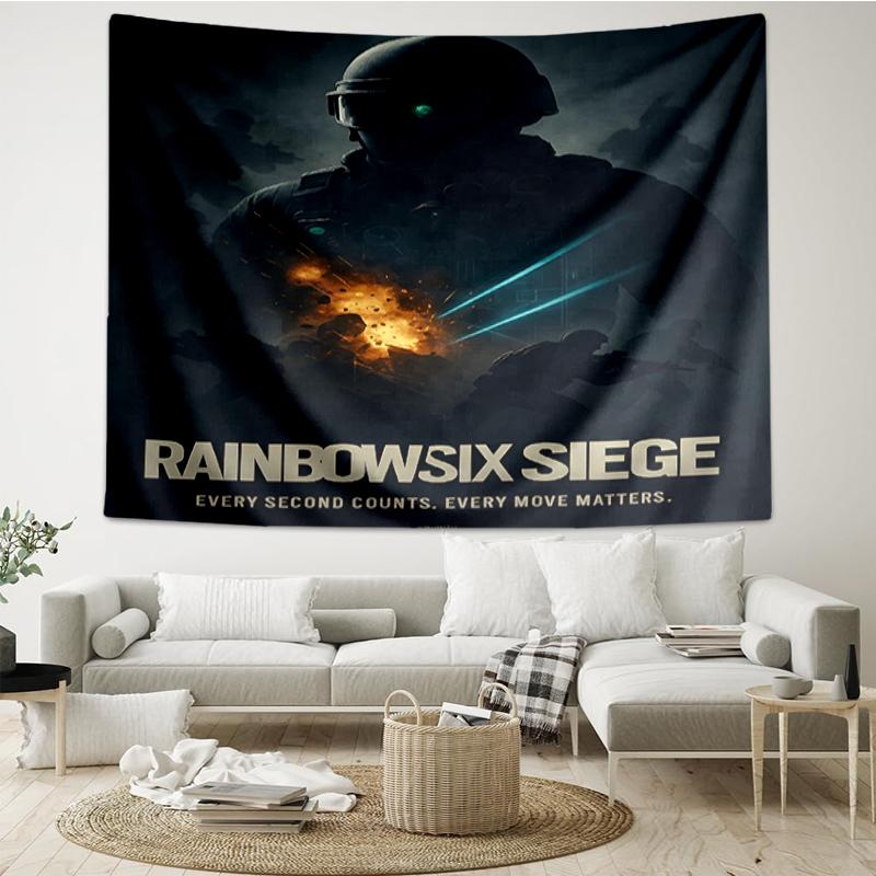 Rainbow Six Siege Nyomtatott Faliszőnyeg, Háttér, Könnyen Felszerelhető, Ideális Hálószobába, Irodába és Nappaliba, Esztétikus Falra Akasztható Díszekkel.