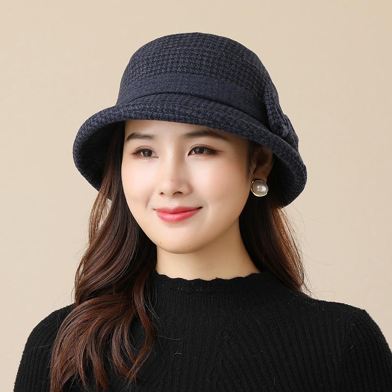 Middle-aged and Elderly Women's Autumn and Winter Hats, Warm Woolen Top Hats, Basin Hats, Spring and Autumn Leisure Bucket Hats