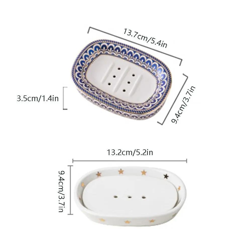 Light Luxury Ceramic Soap Holder Nordic Style Eco Friendly Self Draining Soap Dish Blue and White Stripes Convenient Cleaning