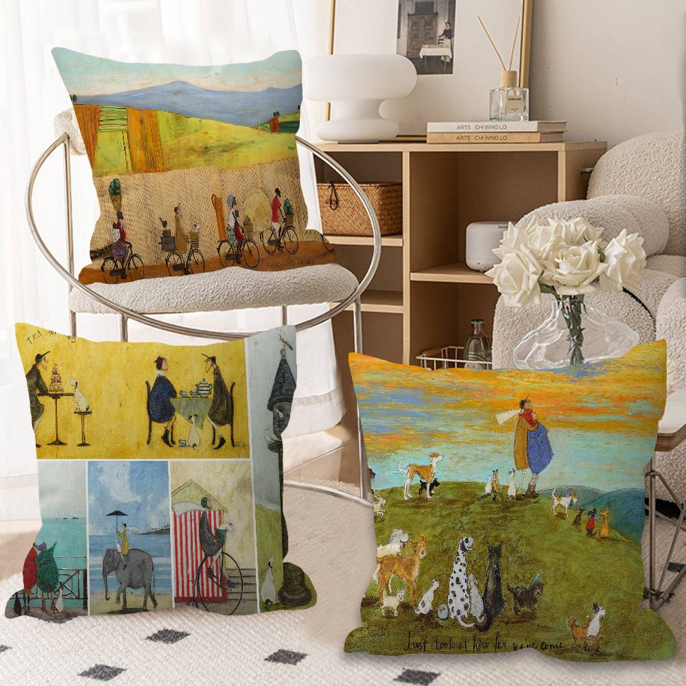 Sam Toft Art Abstract Landscape Pillow Covers Cartoon Sofa Decorative Home Double-sided Printing Short Plush Cute Cushion Cover