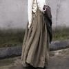 Johnature Women Vintage Cotton Linen Skirts Thick Solid Color Elastic Waist High Quality Autumn Straps A-Line Skirts