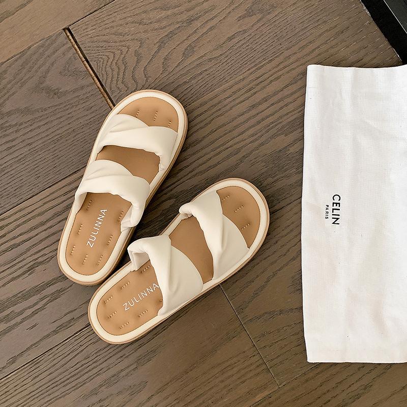 Thick-soled slippers women s summer summer new bow with sandals soft-soled casual cool slippers 35