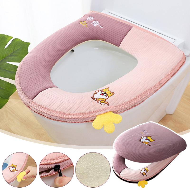 2pcs/set Cushion and Lid Cover Toilet Seat Mat Set Universal Soft Washable Closestool Seat Case Bathroom Winter Pad Bidet Mats