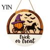 Halloween Door Sign Layered Round Hanger, 3D Pumpkin Ghost Owl Wood Welcome Sign, Handmade Farmhouse Front Wall Hanging Decor for Home Store