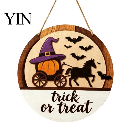 Halloween Door Sign Layered Round Hanger, 3D Pumpkin Ghost Owl Wood Welcome Sign, Handmade Farmhouse Front Wall Hanging Decor for Home Store