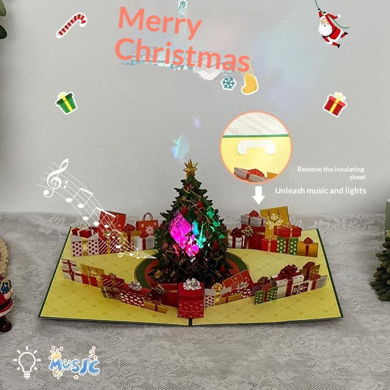 Christmas Greeting Card With Music And Lights Colorful Christmas Tree 3D Creative Gift Blessing Message Trade Thank You