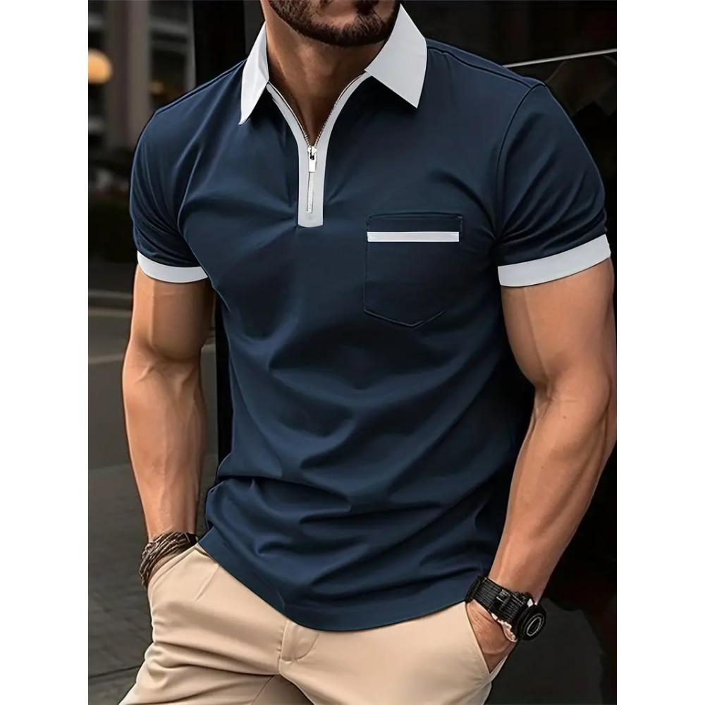 Men's Casual Chest Pocket Short Sleeved T-shirt Polo Shirt