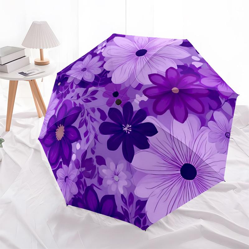 1pc Purple Floral Pattern Umbrella Portable Folding Umbrella Durable Iron Frame, Suitable for All Seasons Home Travel Outdoor Yy260319068