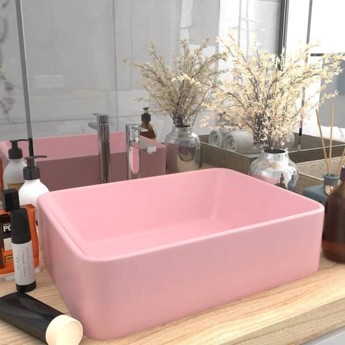 VidaXL Lavabo de Luxe Vasque à Poser de Toilette Lave-mains de Salle de Bain Salle Cosmétique Rectangulaire Intérieur Rose 147043