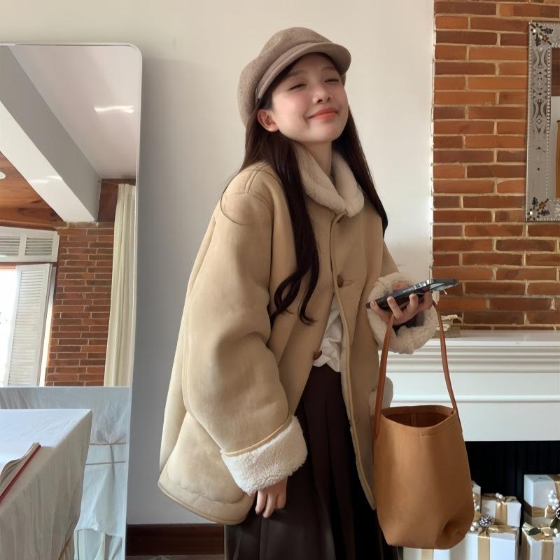 Winter Deer Skin Velvet Lamb Wool Coat Women's Lapel Cotton Coat
