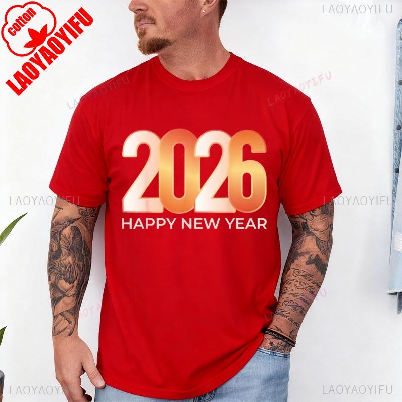 NWT Happy New Year 2026 Design Best Gift Idea Tee TShirt Men and Women Crew Neck Short Sleeve Cotton Top Casual Fashion Tees