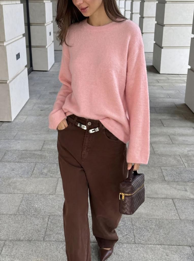 2026 Autumn and Winter New Imitation Mink Loose Crew Neck Sweater Women's Lazy Style Soft Knitted Jumper Hot Sale