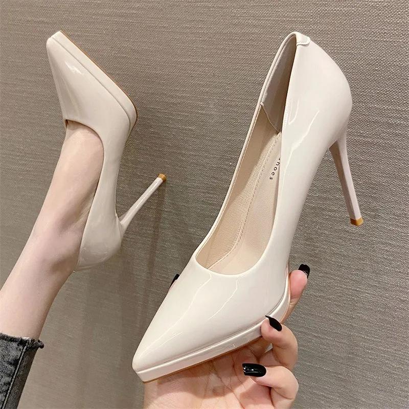 2026 Women's Sexy High Heels Pumps Patent Leather Platform High Heels Shoes Club Party Pointed Toe Stiletto Female Office Shoes