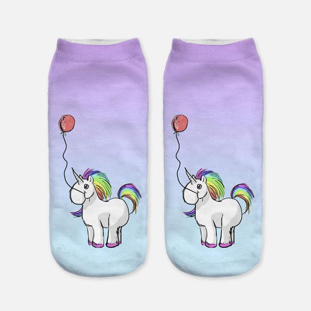 Harajuku 3D Print Unicorn Women Kawaii Ankle Licorne Chaussette Femme Calcetines Mujer Cute Art Socks Unisex