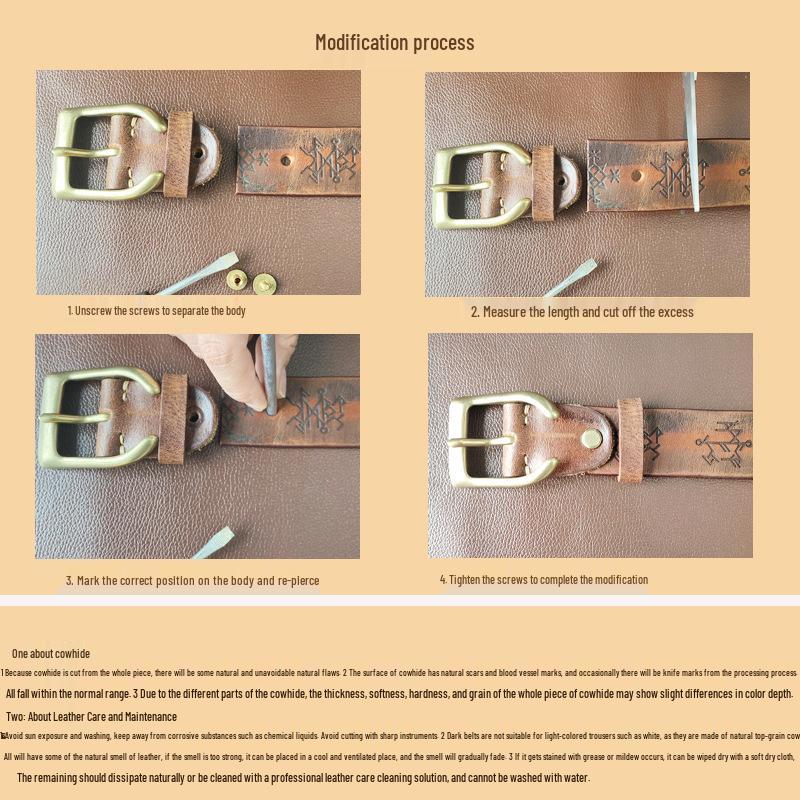 Genuine Leather Thickened Retro Cowhide Men's Belt - Handmade, Embossed, Casual, Versatile Jeans Waistband