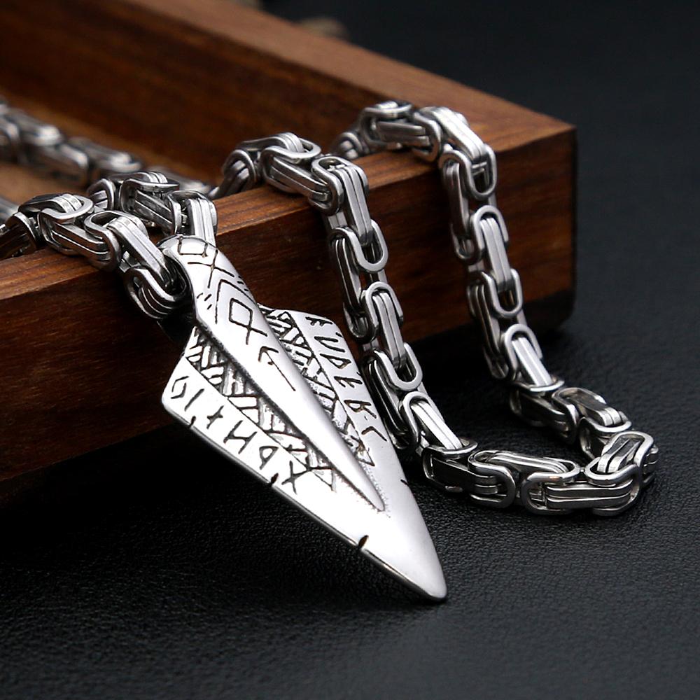 Vintage Viking Spear Pendant Norse Rune Necklace Stainless Steel Amulet Jewelry Gift for Men Women