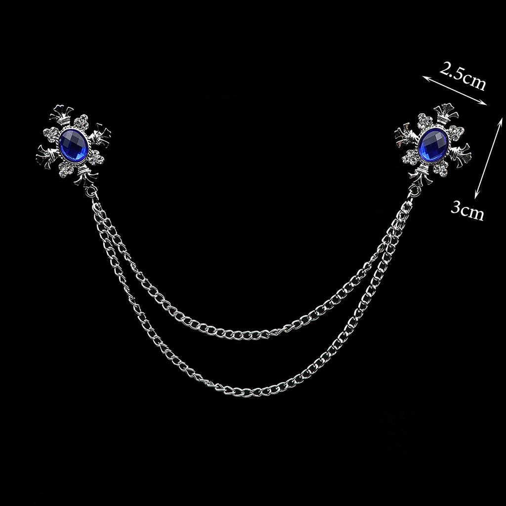 Retro Crystal Rhinestone Brooch, Suit Shirt, Tassel Chain, Lapel Pin, Women Men Jewelry, Alloy, Collar Brooch Pin