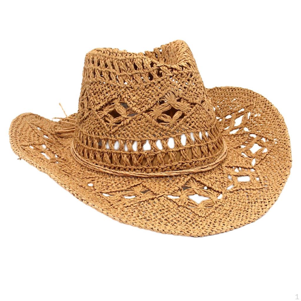 Cowboy Hat, Handmade Weave Sun Floppy Beach Hats for Festival Vacation Travel Outdoor