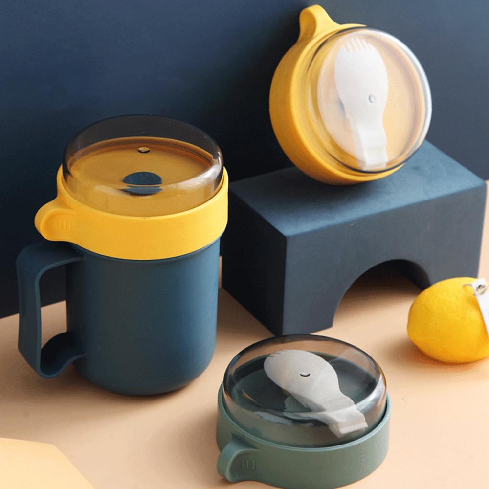Portable Breakfast Cup 500ML Oatmeal Cup Cereal Nut Yogurt Mug Snack Cup Soup Mug Microwave with Lid Spoon for Kitchen Tools