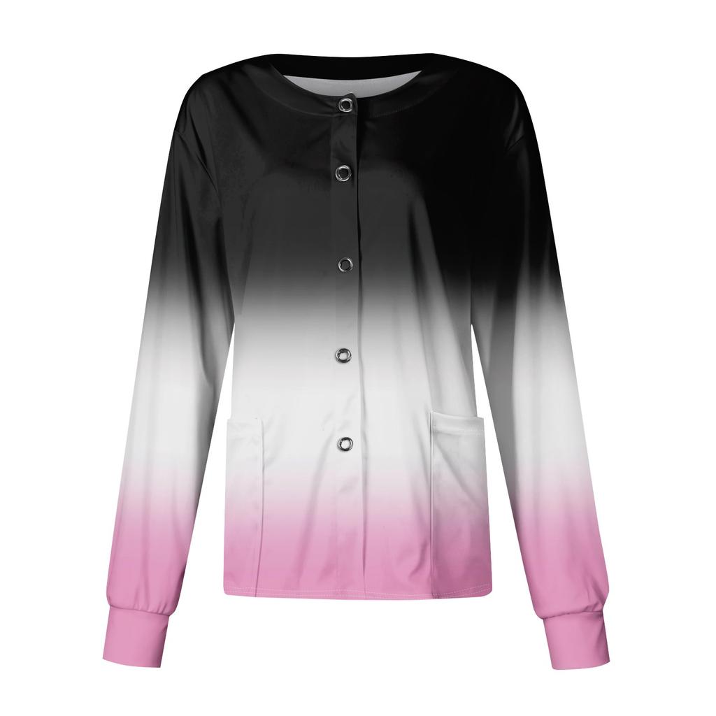 Women's Casual Long Sleeve Single Breasted Printed Care Workwear Cardigan Top